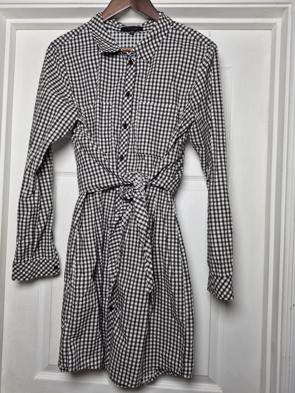 Sanctuary Black and White Gingham Shirt Dress with Tie Waist Large